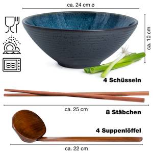 SOLID 4x Ramen Schüssel Keramik 800ml Blau - Keramik - Ton - 24 x 10 x 24 cm