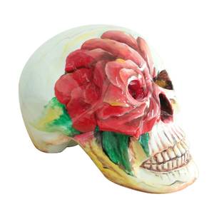 Statue tête de mort fleur rose H37cm Blanc - Porcelaine - 57 x 37 x 38 cm