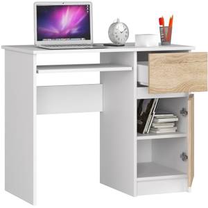 Bureau d'ordinateur Piksel droit CLP Imitation chêne de Sonoma - Blanc