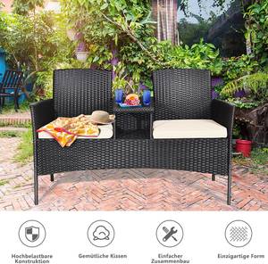 2-Sitzer Rattan Gartenbank mit Kissen Weiß - Rattan - 61 x 85 x 138 cm