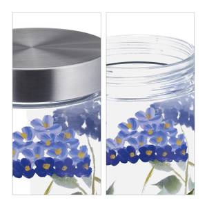 Bocaux en verre lot de 4 motif floral Bleu - Argenté - Verre - Métal - Matière plastique - 11 x 28 x 11 cm