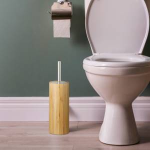 WC-Bürstenhalter Bambus Braun - Silber - Weiß - Bambus - Metall - Kunststoff - 11 x 38 x 11 cm