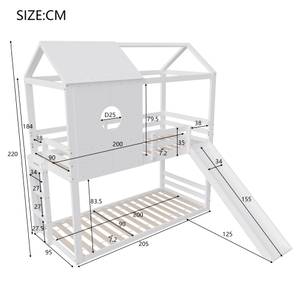 Kinder Etagenbett FZL107 Weiß - Massivholz - 95 x 220 x 200 cm