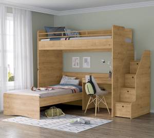 Bett Studio Braun - Holzwerkstoff - 95 x 96 x 207 cm