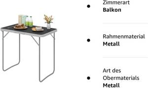 Campingtisch Greta Schwarz - Holzwerkstoff - Metall - Kunststoff - 80 x 70 x 50 cm