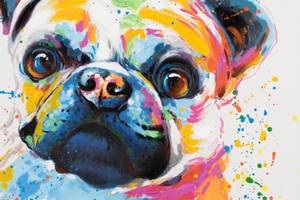 Acrylbild handgemalt Artistic Pug Schwarz - Massivholz - Textil - 70 x 100 x 4 cm