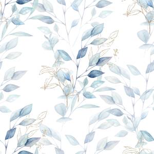 Papier Peint FEUILLES Plantes Aquarelle Beige - Bleu - Gris - Blanc - Papier - Textile - 53 x 1000 x 1000 cm