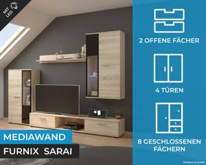 SARAI Wohnwand 240 cm Sonoma mit LED Eiche Sonoma Dekor