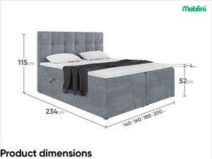 Boxspringbett Kai Grau - 140 x 234 cm - H3