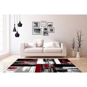 Tapis de salon moderne tissé plat LUCIO Rouge - 200 x 290 cm
