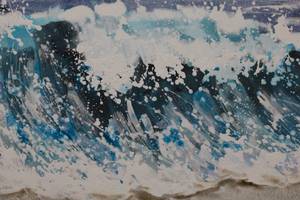 Acrylbild handgemalt Breaking Waves Blau - Massivholz - Textil - 120 x 80 x 4 cm