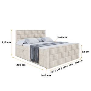 Boxspringbett ZAFIRA Ecru - Breite: 140 cm - H4