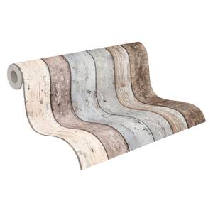 Papier peint planche de bois Beige - Bleu - Marron - Matière plastique - Textile - 53 x 1005 x 1 cm