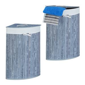 Lot de 2 paniers à linge bambou Gris - Blanc