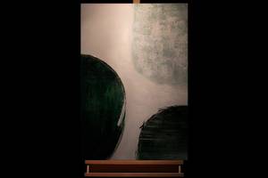 Tableau peint à la main Green Continents Vert - Blanc - Bois massif - Textile - 60 x 90 x 4 cm