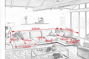 Sofa MADELINE Wohnlandschaft Cord Braun - Armlehne davorstehend rechts - Longchair davorstehend links