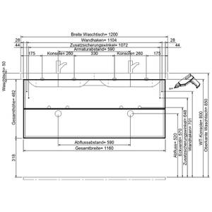 Waschplatz-Set in Eiche mit Waschbecken Braun - Holzwerkstoff - 120 x 200 x 45 cm