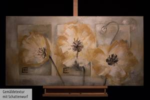 Tableau peint à la main Bébés fleurs Blanc - Jaune - Bois massif - Textile - 120 x 60 x 4 cm