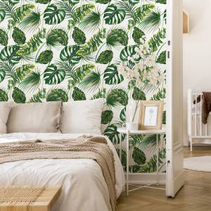 Papier Peint feuilles exotiques nature Vert - Blanc - Papier - 53 x 1000 x 1000 cm