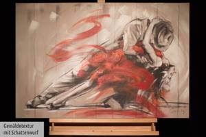 Tableau peint à la main Passionné Rouge - Bois massif - Textile - 90 x 60 x 4 cm