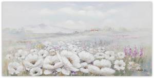 Tableau peint à la main Field of Scent Gris - Vert - Bois massif - Textile - 120 x 60 x 4 cm