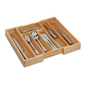 Besteckkasten hoch Bambus ausziehbar Braun - Bambus - Holzwerkstoff - 38 x 7 x 36 cm