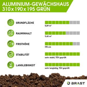 Aluminium-Gewächshaus Grün Grün - 190 x 195 x 310 cm