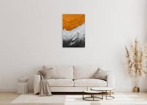 Tableau peint à la main Orange Evening Gris - Orange - Bois massif - Textile - 60 x 90 x 4 cm