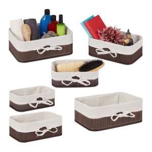 Lot de 6 paniers de rangement en bambou Marron - Blanc - Bambou - Bois manufacturé - Textile - 32 x 12 x 24 cm