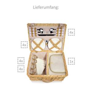 25-tlg. Picknickkorb Fehmarn Beige - Naturfaser - 36 x 21 x 46 cm