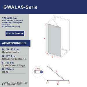 Walk In Duschabtrennung Grauglas GWALAS Breite: 120 cm