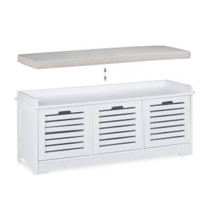 Banc avec espace de rangement blanc Gris - Blanc - Bois manufacturé - Matière plastique - Textile - 105 x 44 x 35 cm