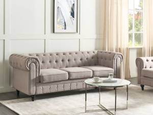 3-Sitzer Sofa CHESTERFIELD Beige - Eiche Dunkel - Taupe - 202 x 70 x 75 cm