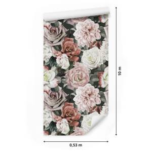 Papier Peint fleurs feuilles nature Vert - Rose foncé - Papier - 53 x 1000 x 1000 cm