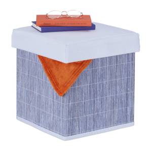 Tabouret de rangement en bambou Gris - Blanc - Bambou - Bois manufacturé - Textile - 35 x 35 x 35 cm