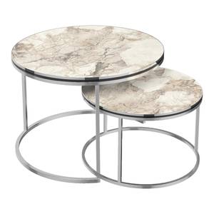 Set de 2 tables d'appoint Skagen rondes Imitation marbre blanc