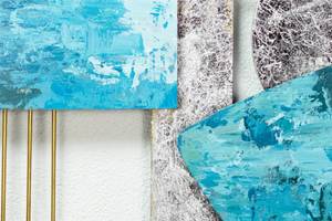 Wanddeko Metall Land und Meer Blau - Silber - Metall - 80 x 60 x 3 cm