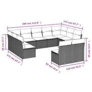 Gartensitzgruppe K5687(11-tlg) Schwarz - Massivholz - 69 x 62 x 62 cm