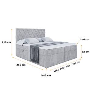 Boxspringbett LEPARO Hellgrau - Breite: 180 cm - H3