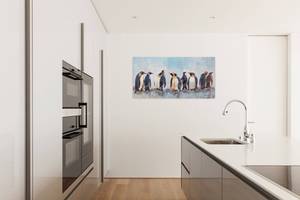 Acrylbild handgemalt Kreis der Pinguine Schwarz - Blau - Massivholz - Textil - 120 x 60 x 4 cm