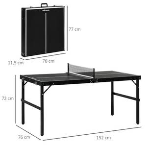 Mini Tischtennisplatte A90-340V80BK Schwarz - Holzwerkstoff - 76 x 72 x 152 cm