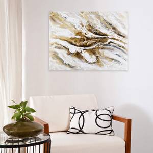 Tableau peint Sagesse de la Terre Marron - Blanc - Bois massif - Textile - 120 x 90 x 4 cm