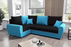 Ecksofa FION-PLUS Schwarz - Blau - Ecke davorstehend links