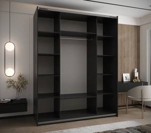 Armoire Lux 2 Noir - Imitation chêne - Argenté - Largeur : 200 cm