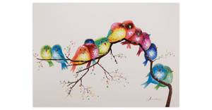 Acrylbild handgemalt Farbengezwitscher Massivholz - Textil - 100 x 70 x 4 cm