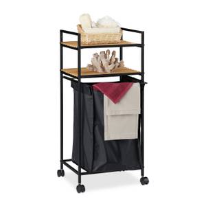 Etagère sur roues salle de bain avec sac Noir - Marron - Bambou - Métal - Textile - 39 x 90 x 33 cm