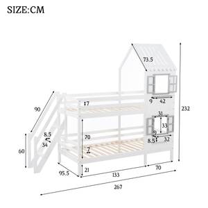 Etagenbetten mit Fenster Pontus Ⅰ Braun - Weiß - Holzwerkstoff - Metall - Massivholz - Holzart/Dekor - 96 x 232 x 267 cm