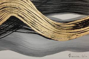 Acrylbild handgemalt Verschlungene Woge Schwarz - Weiß - Massivholz - Textil - 120 x 60 x 4 cm