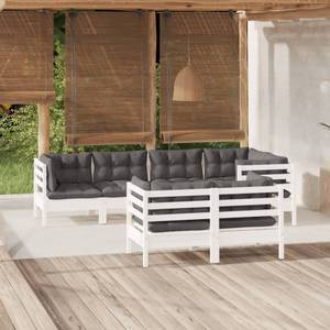 7-tlg. Garten-Lounge-Set mit Kissen Weiß Weiß