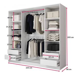 Schwebetürenschrank mit Spiegel BEST 235 Silber - Weiß - Breite: 235 cm